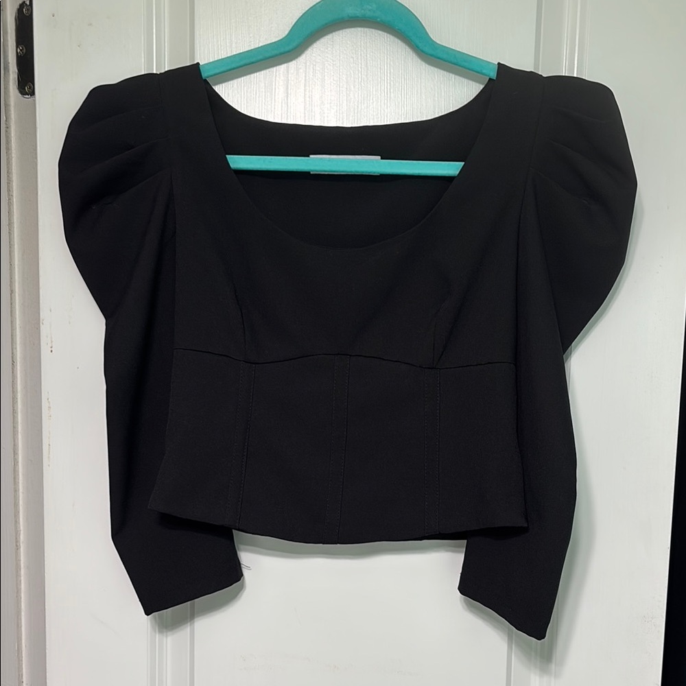 Black Puff Sleeve Top - Women's Elegant Square Neck